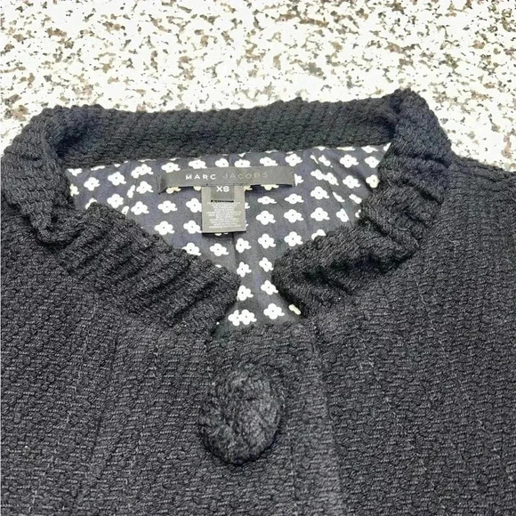 Marc Jacobs Black Cropped Chunky Ribbed Wool Snap Button Jacket Women’s Sz XS - Picture 7 of 11